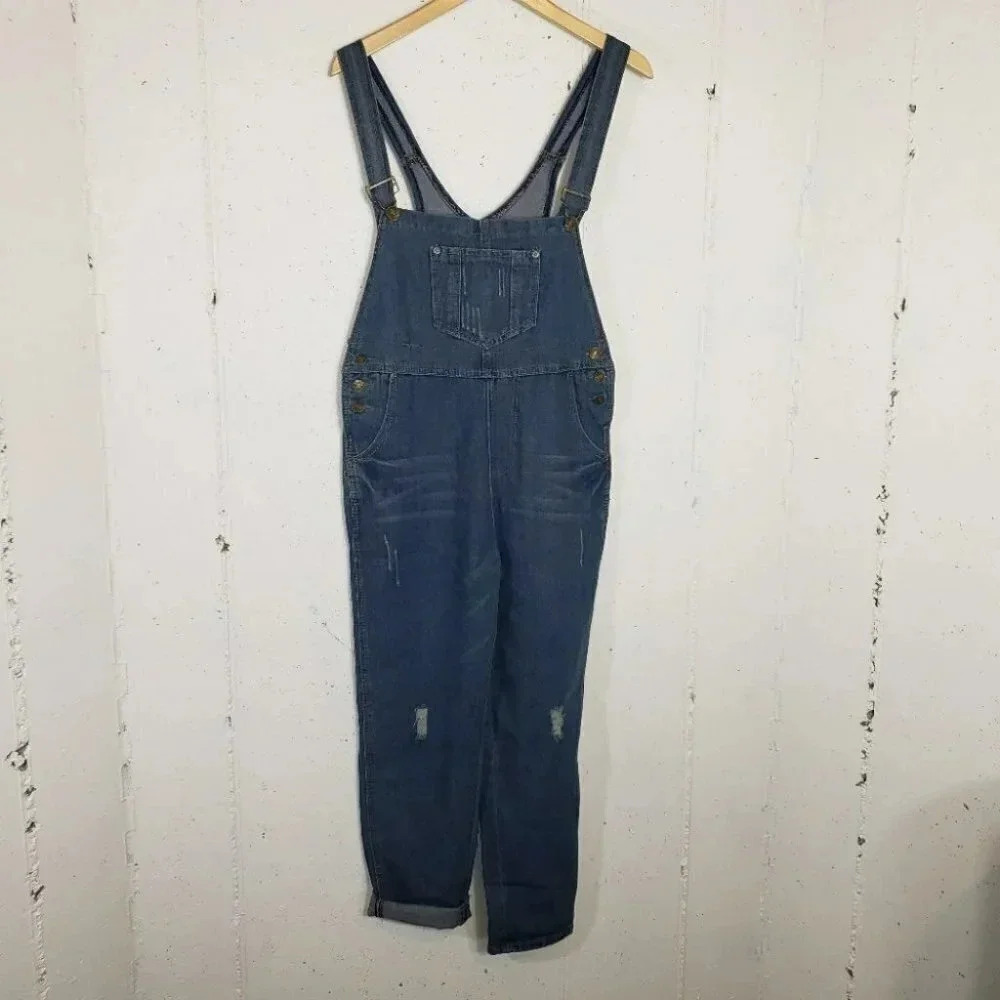 Distressed‎ blue jean Overalls Small/Med